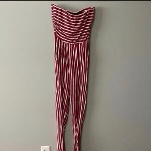Womens Size S See You Monday Jumpsuit Maroon and white striped Strapless 95% ray